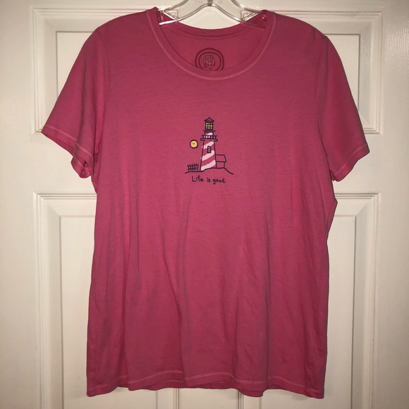 Life Is Good Tops - Hot Pink Life is Good Tee w/ Lighthouse Life Is Good Tops - Hot Pink Life is Good Tee w/ Lighthouse
